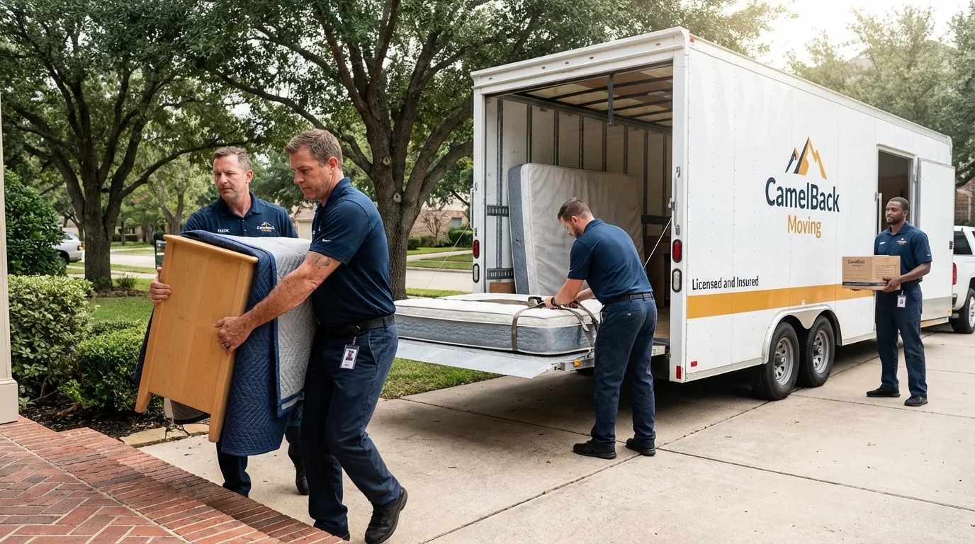 Crew loading residential truck for cross-state move from Langley, WA