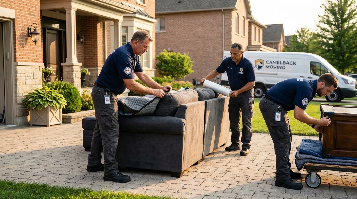 Large estate moving crew wrapping furniture in Langley, WA